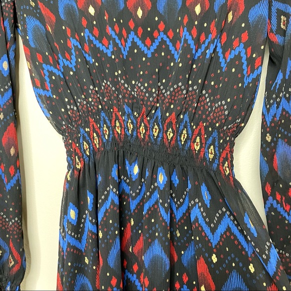 & Other Stories Black Metallic Gold Ikat Print Smocked Long Sleeve Mini Dress 4 - Picture 7 of 13